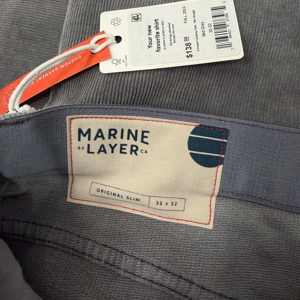 Marine Layer 5-Pocket Mid Grey Corduroy Pants Slim Straight